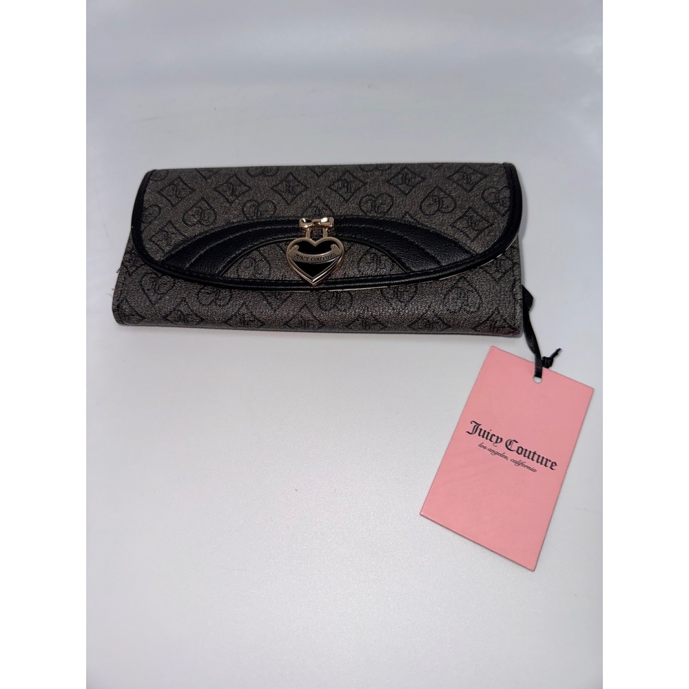 Juicy Couture Precious Moments Flap Clutch Wallet Black Heart Logo 13JCCX9JC-JDL